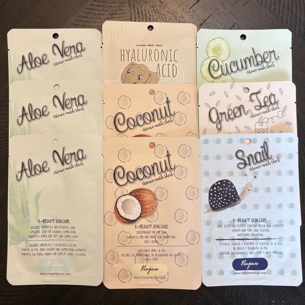 Hayan Essence Face Mask Sheets Variety Pack (Set of 9) K-Beauty Skin Care New